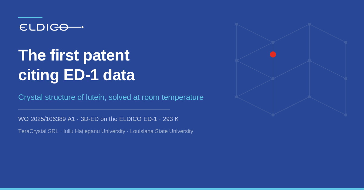 The first patent citing ED-1 data – crystal structure of lutein solved by 3D ED on the ELDICO ED-1